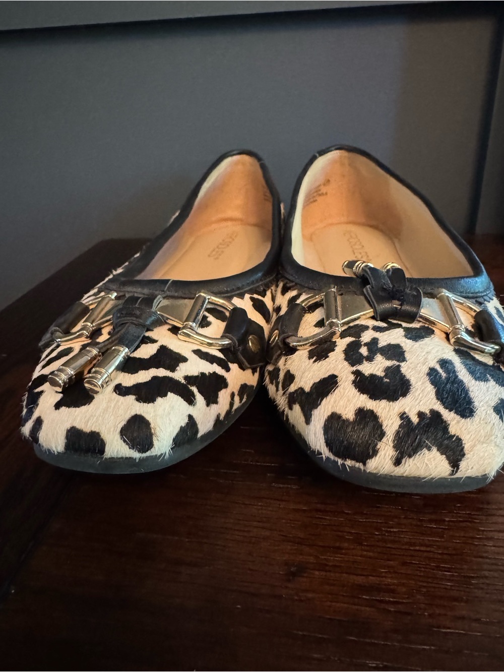 AEROSOLES Black and Cream Animal Print Ballet Flats
